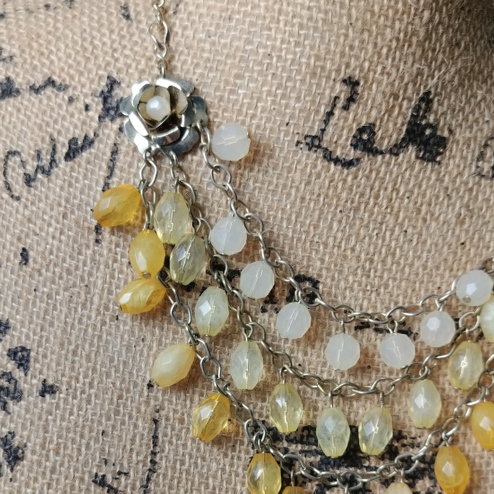 Beaded Yellow Multi-Layer Necklace - Picture 3 of 6